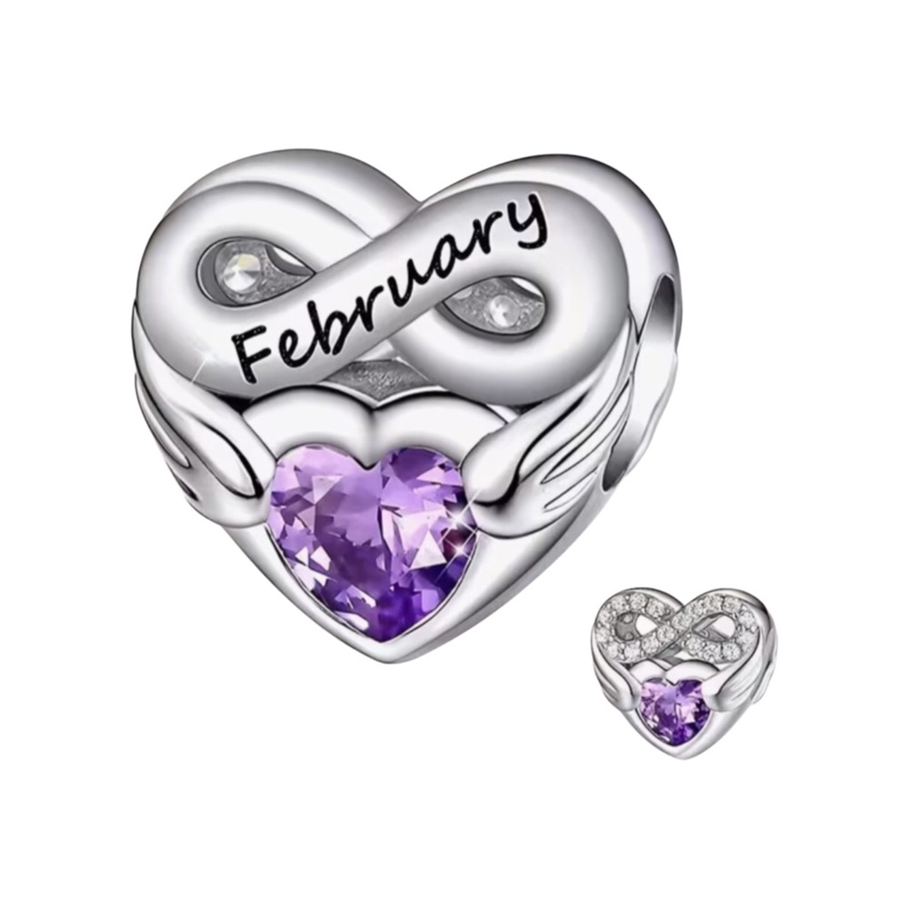 February Silver Heart Birthstone Month Charm
